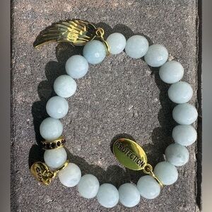 Light blue angel wings protection charm sparkling bracelet
